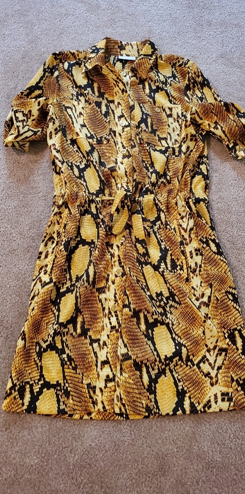 New York and Company Yellow Snake Dress XS